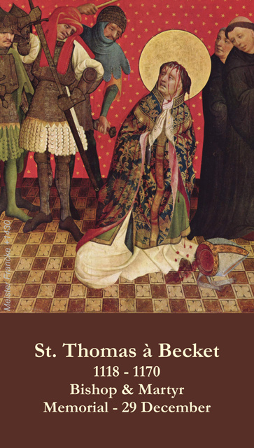 Dec 29th: St. Thomas a Becket Prayer Card***BUYONEGETONEFREE***